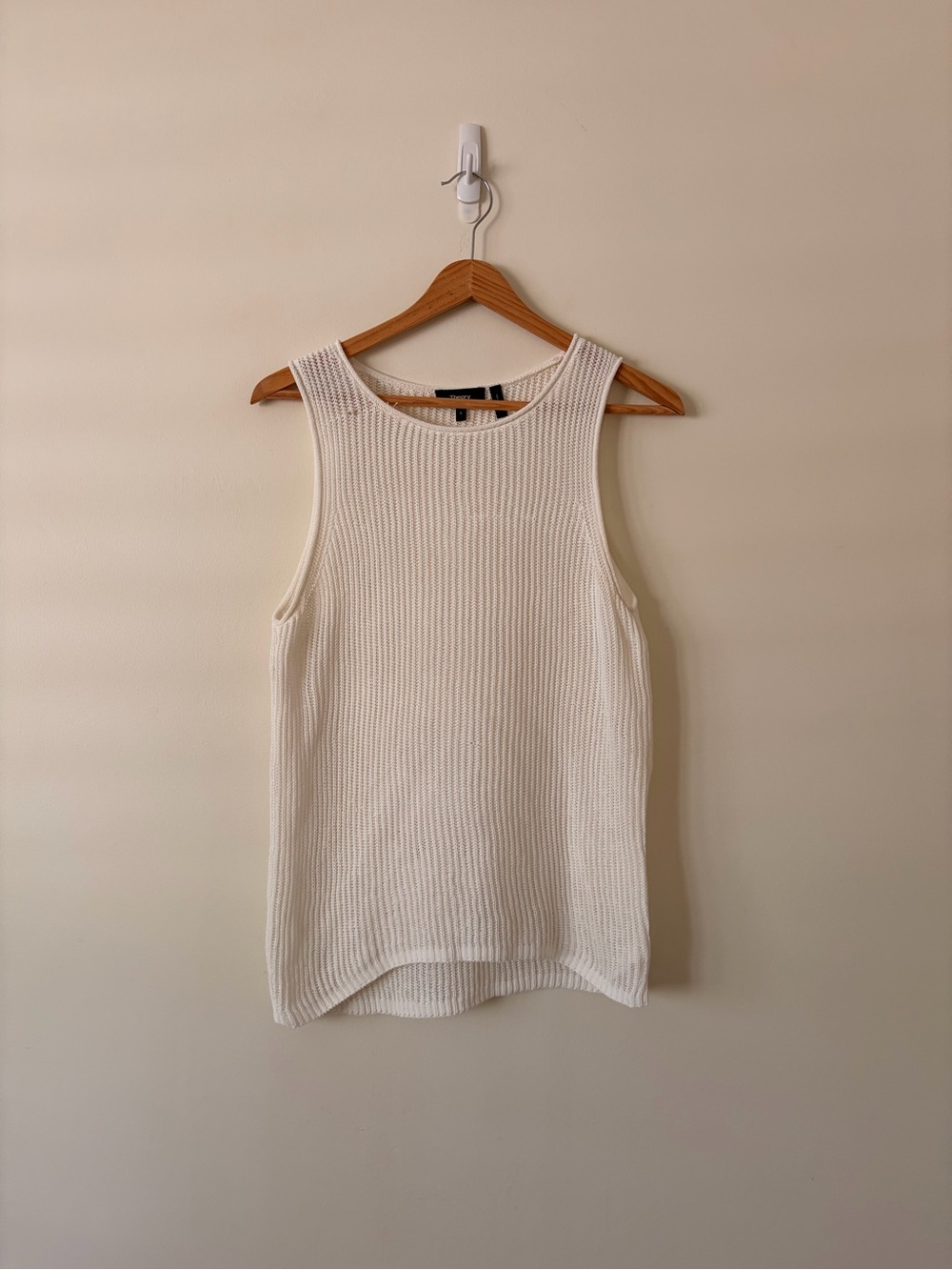Theory Cream Ribbed Sleeveless Tank